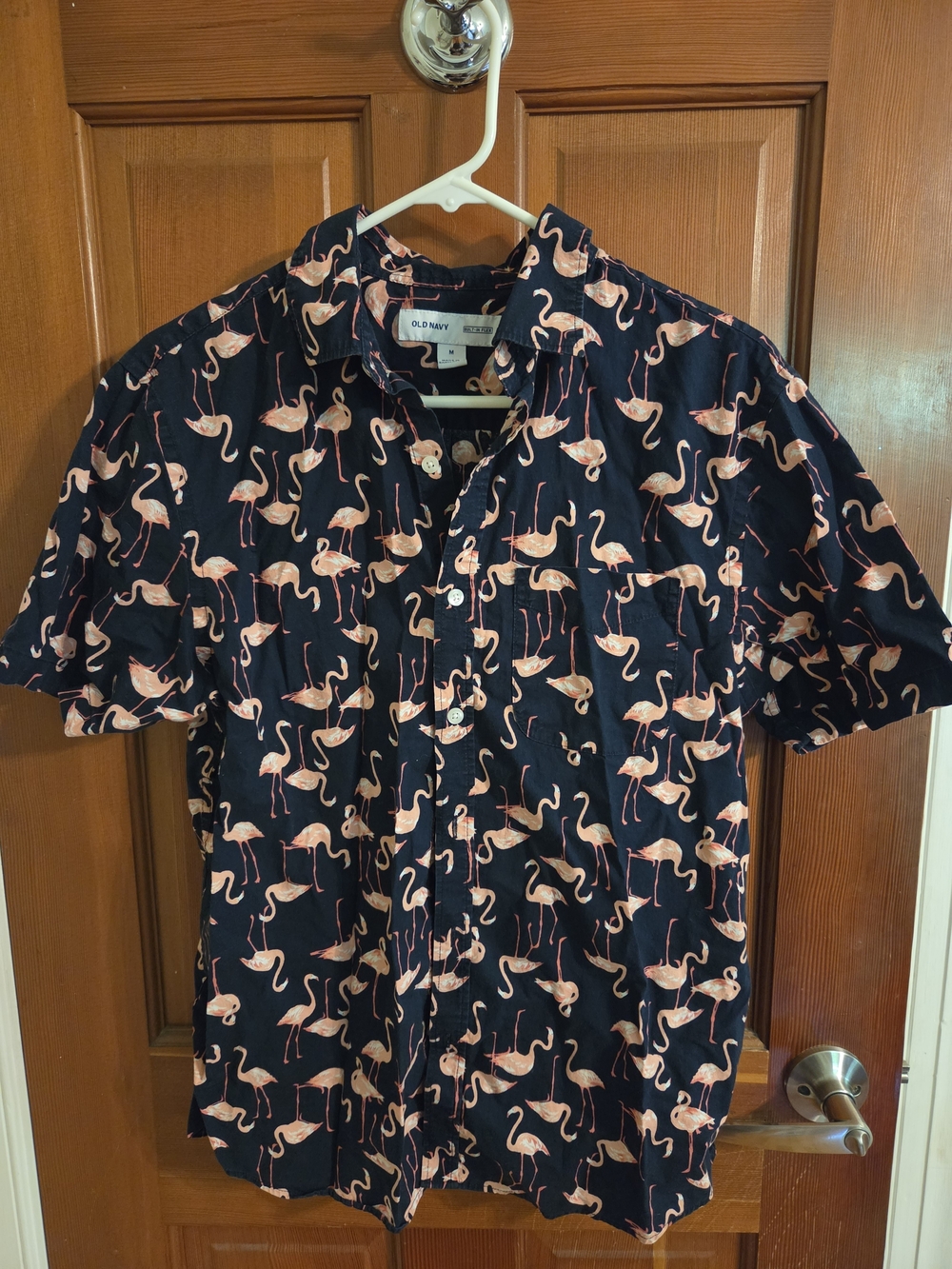 Old Navy Navy Short-Sleeve Flamingo Print Button-Down Shirt